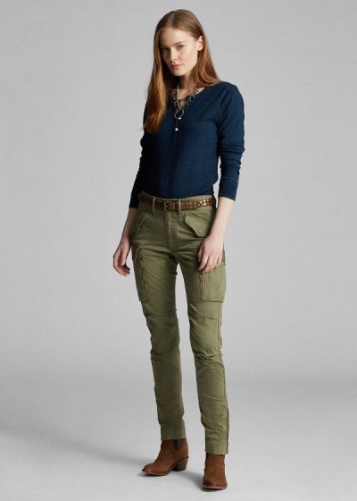 Pantalones Ralph Lauren Mujer Verde Oliva - Stretch Skinny Cargo - QHVXU5692